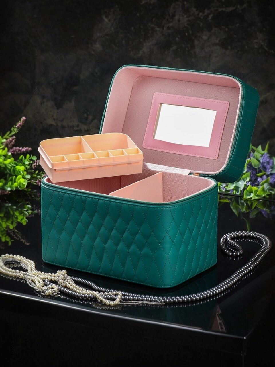 Шкатулка-кейс для украшений и косметики, искусственная кожа, 27.5х18х21.5 см, в ассортименте, Y4-3130