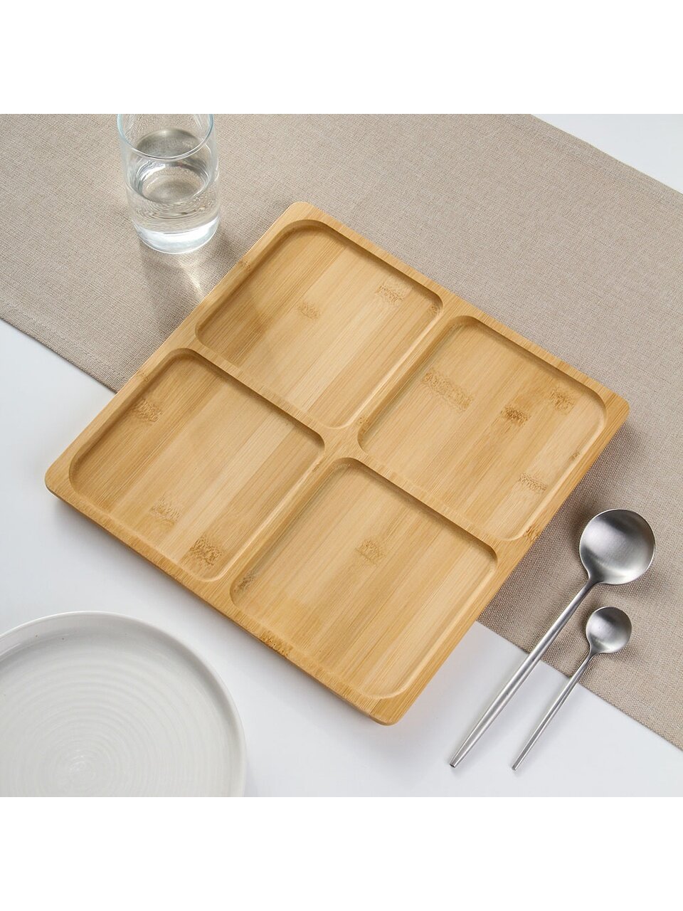 Менажница бамбук, 30x30x1.5 см, 4 секции, нет, Daniks, PS58730B