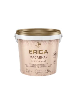 Краска водно-дисперсионная, Erica, акриловая, фасадная, моющаяся, влагостойкая, матовая, белая, 1.4 кг