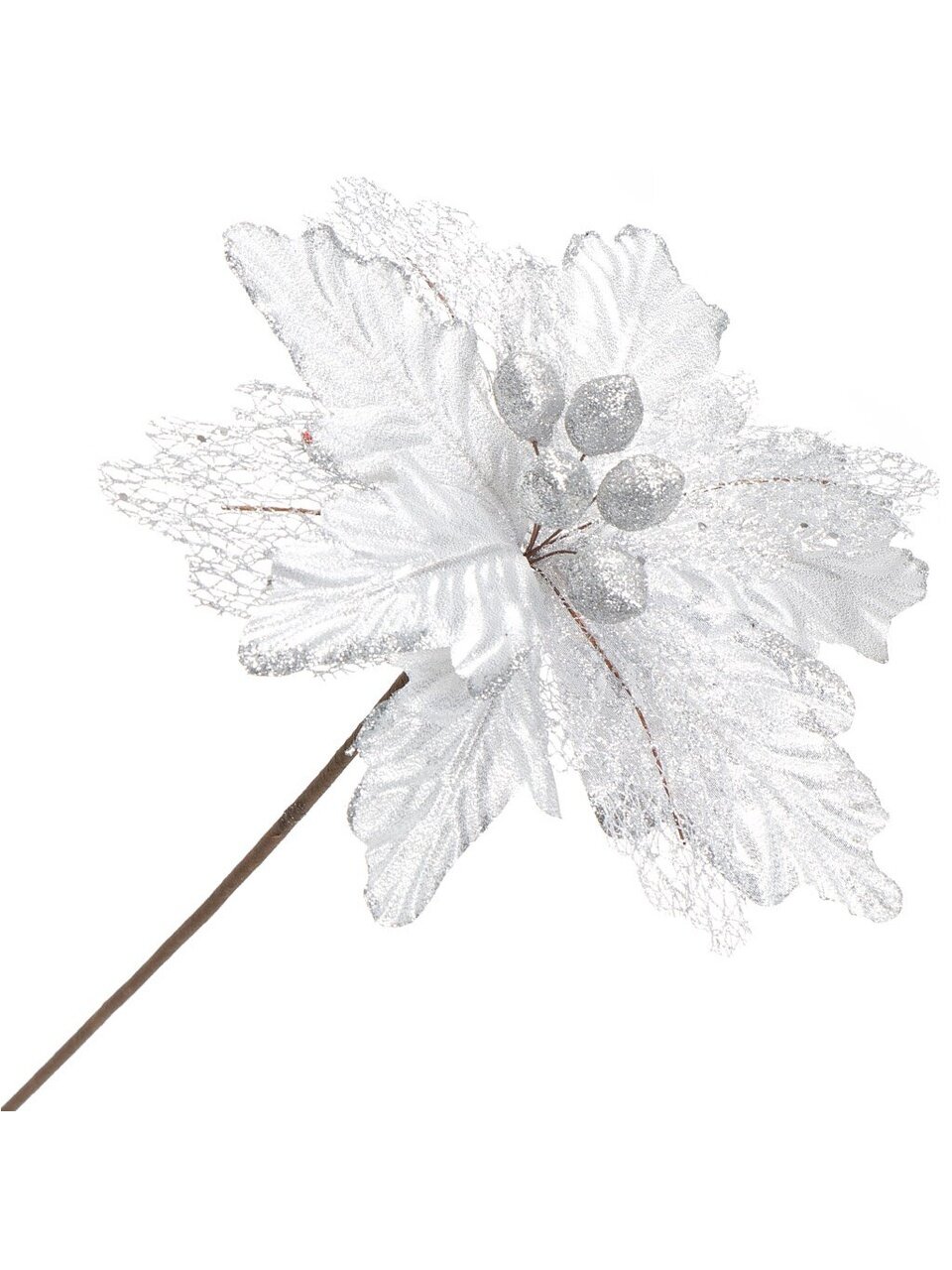 Цветок искусственный декоративный Пуансетия, 50 см, серебряный, Y3-1503