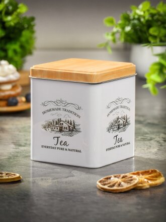 Банка для сыпучих продуктов, металл, 1.2 л, 10х10х12 см, с крышкой, Чай, Y3-1189-1