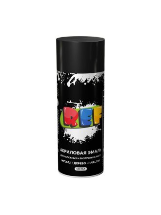 Эмаль аэрозольная, REF, универсальная, акриловая, глянцевая, черная, 520 мл