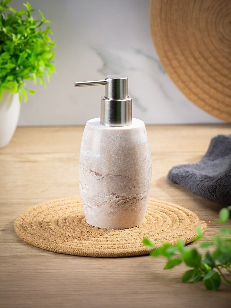 Дозатор для жидкого мыла, Бони, полистоун, 7.6x10.6/15.5 см, 350 мл, BRE0508BA-LD