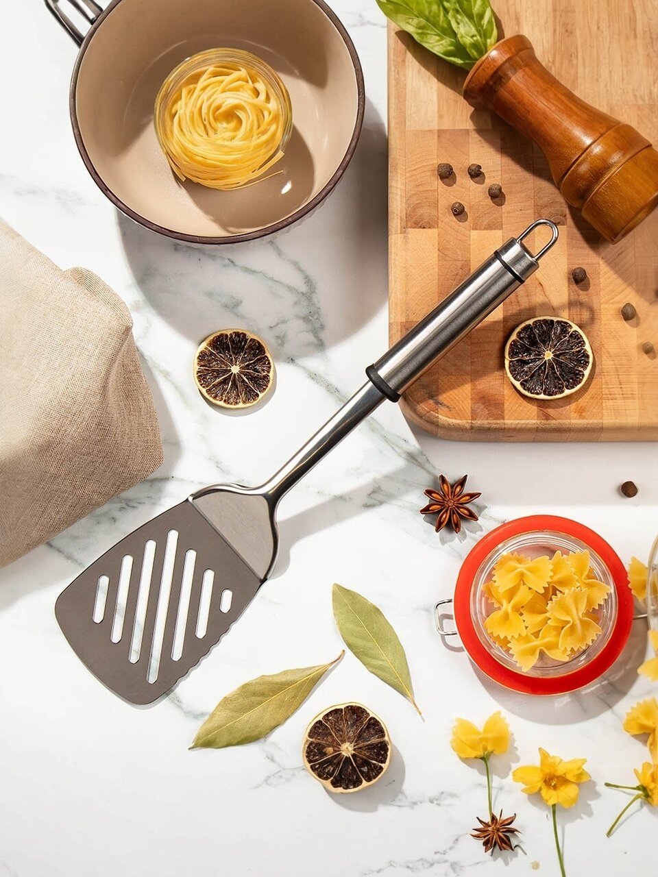 Лопатка кулинарная нержавеющая сталь, навеска, Daniks, Стандарт, YW-KT006B-5/D-005