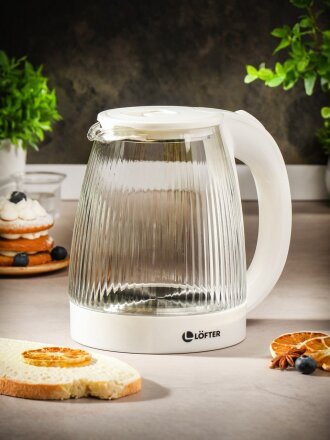 Чайник электрический Lofter, CX-K313-18BW, белый, 1.8 л, 1500 Вт, скрытый нагревательный элемент, стекло, пластик