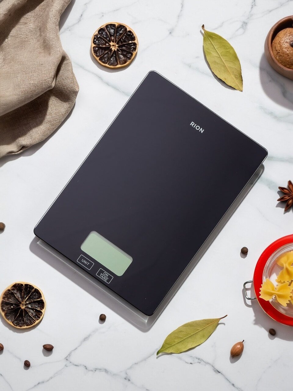 Весы кухонные электронные, стекло, Rion, точность 1 г, до 5 кг, LCD-дисплей, черные, PT-212