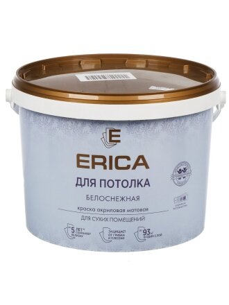 Краска водно-дисперсионная, Erica, акриловая, для потолков, матовая, белая, 13 кг