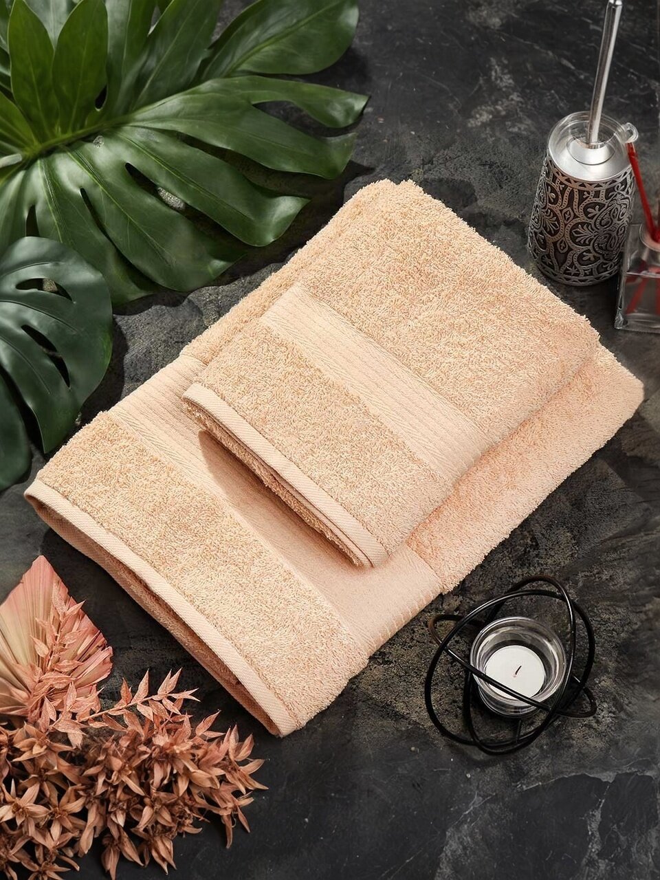 Полотенце банное 50х90 см, 100% хлопок, 375 г/м2, жаккардовый бордюр, Вышневолоцкий текстиль, бежевое, 104, Россия, К1-5090.120.375