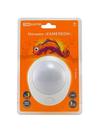 Фонарь ночник TDM Electric, Хамелеон, в розетку, пластик, 0.5 Вт, 220 В, с выключателем, D 75, SQ0357-0007