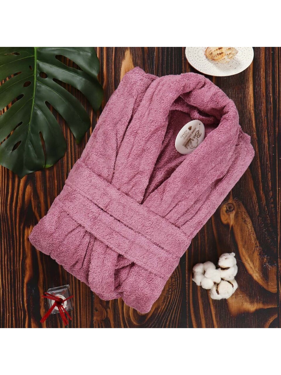 Халат женский, махровый, 100% хлопок, сухая роза, XXL-XXXL, 56-58, Barkas, AI-1905016