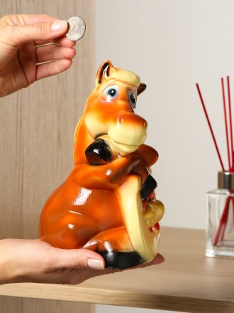 Копилка Конь с подковой, 15х20 см, гипс, 471
