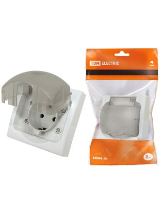Розетка скрытой установки, 1 гнездо, с заземлением, 16 А, пластик, IP54, белая, 2П+З, TDM Electric, Вуокса, SQ1803-0108