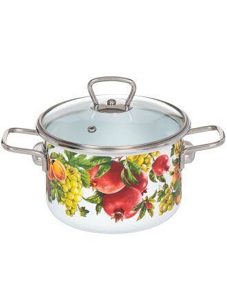 Кастрюля эмалированная сталь, 2 л, крышка стекло, Vitross, Granada белоснежная, 1SD165S, индукция