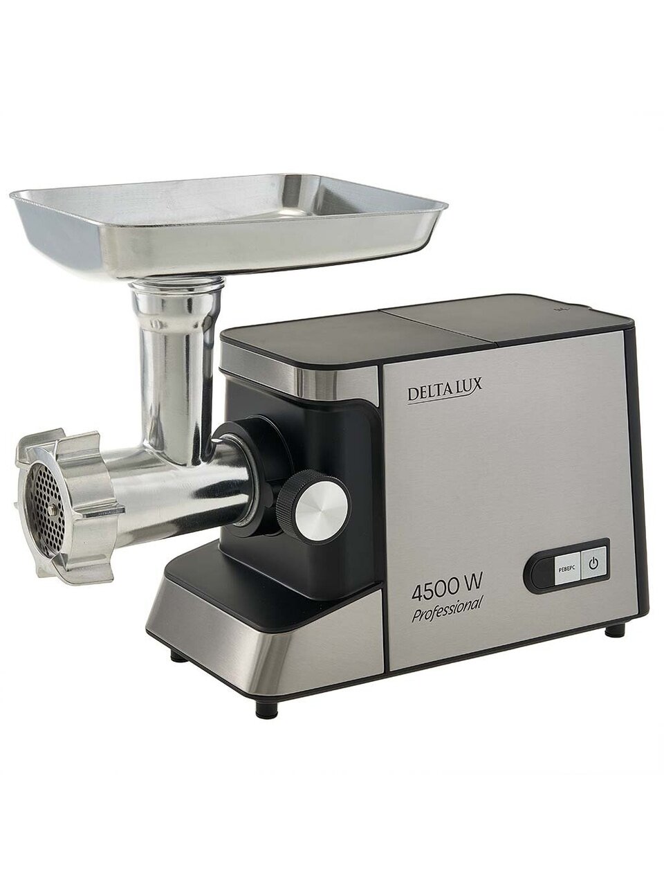 Мясорубка электрическая Delta Lux, DE-605M, 4500 Вт, реверс, 2.8 кг/мин, нержавеющая сталь, 5 насадок