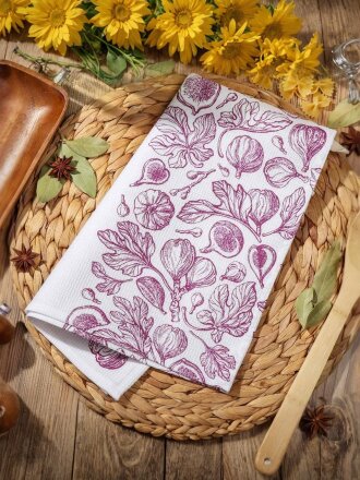 Полотенце кухонное вафельное, 35х60 см, 100% хлопок, шелкография, Инжир моно, Россия