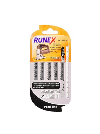 Набор пилок для электролобзика, Runex, T101D, по дереву, ДВП, ДСП, 5 шт, чистый рез, 6-60 мм, 555102