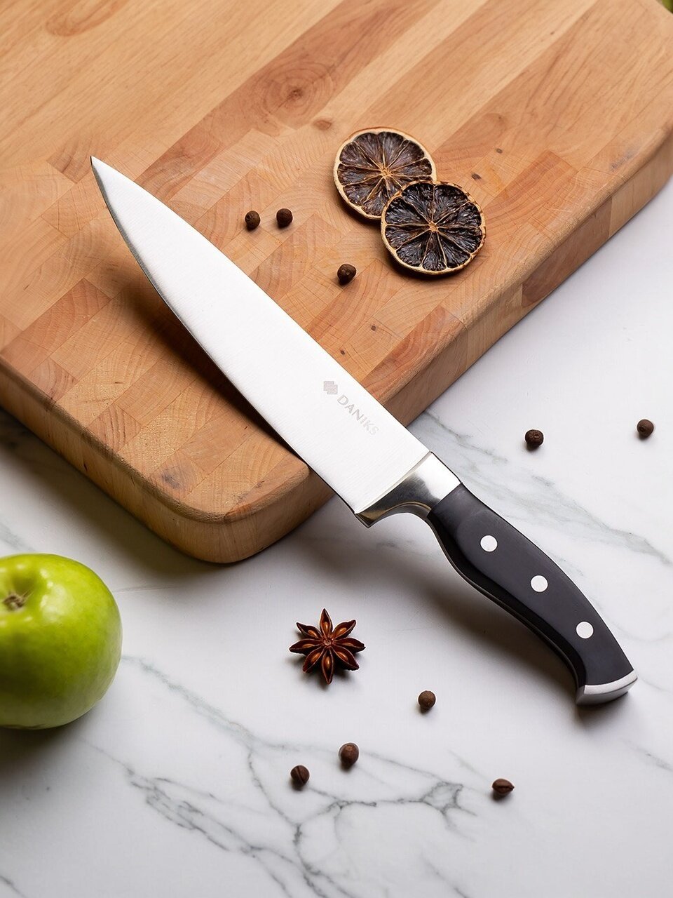 Нож кухонный Daniks, Reference, шеф-нож, нержавеющая сталь, 20 см, рукоятка дерево, S-K43306-02