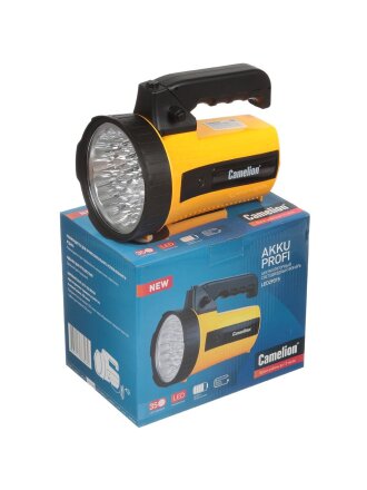 Фонарь ручной, встроенный аккумулятор, прожектор, Camelion, LED29315, зарядка от сети 220 В, пластик, желтый, 10469
