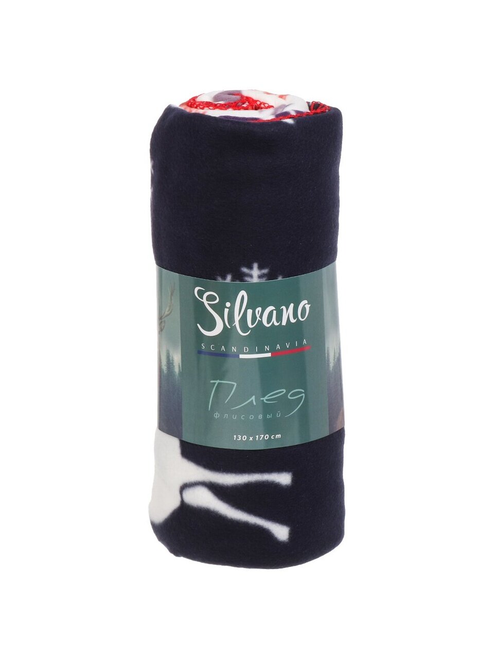 Плед 1.5-спальный, 130х170 см, флис, 100% полиэстер, Silvano, Волшебная скандинавия, темно-синий