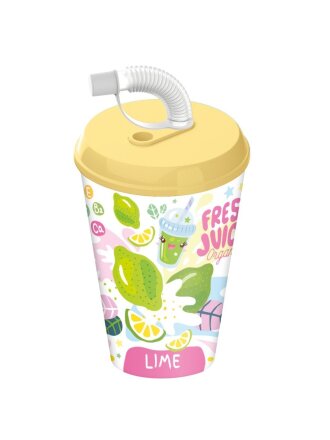 Стакан 420 мл, пластик, Homver, Fresh Juice, с трубочкой, с крышкой, с декором, в ассортименте, 223110090/00
