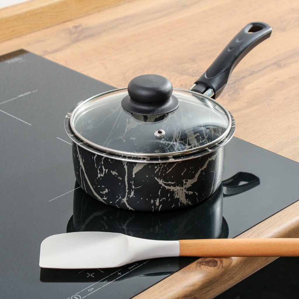 Ковш алюминий, антипригарное покрытие, 1 л, крышка стекло, бакелитовая ручка, Vari, Антрацит, ANT65116/11