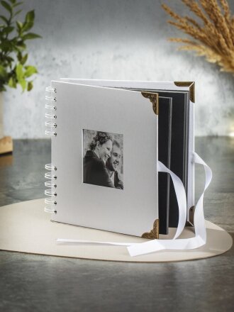 Фотоальбом на кольцах крафтовый, 22.5х20.5 см, с ленточкой, белый, Y4-8793