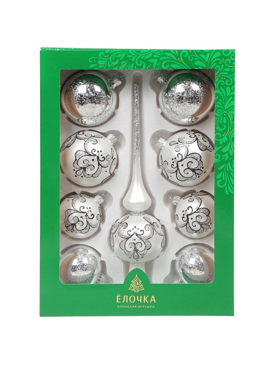 Набор елочных украшений Елочка, Серебристый, 9 шт, белый, стекло, C1322