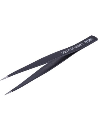 Пинцет прецизионный прямой, рукоятка нержавеющая сталь, острое жало, антистатическое покрытие, TDM Electric, Рубин, 125 мм