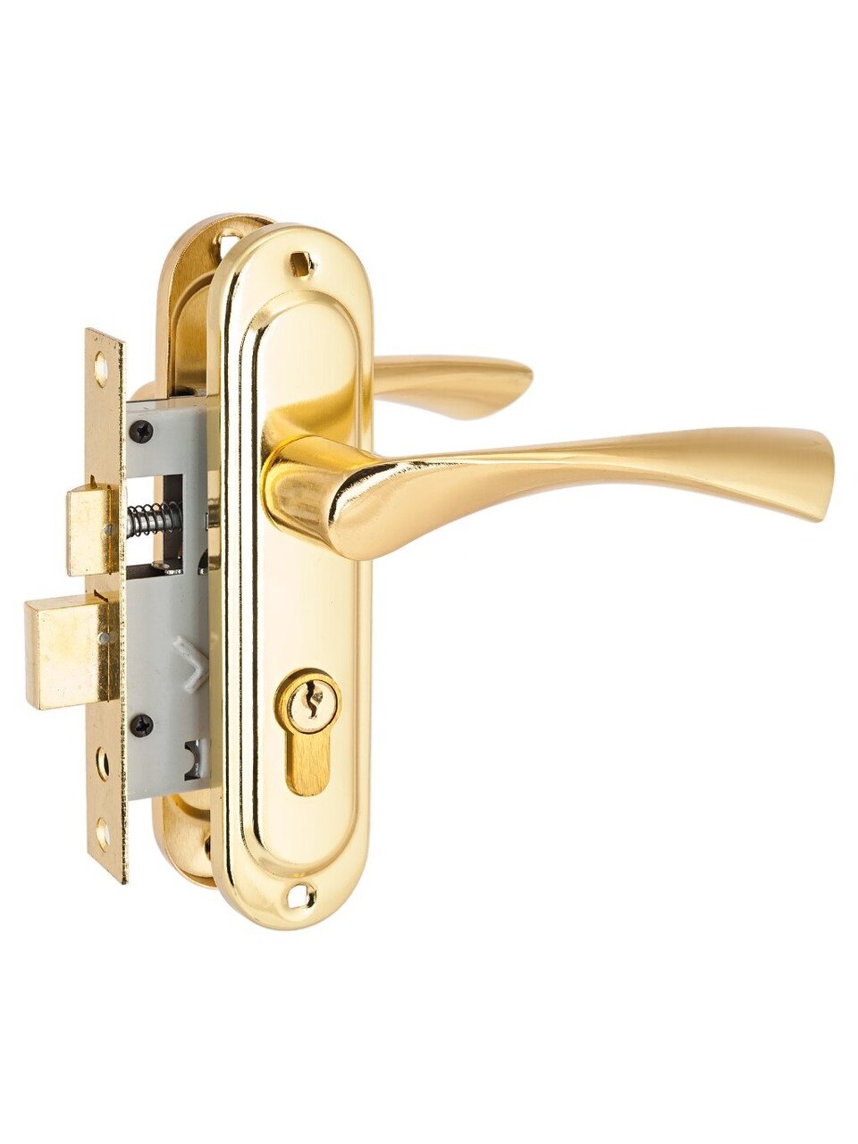 Замок врезной Стандарт, 103/50 GP, 4846, ручка в комплекте, цилиндровый, латунь