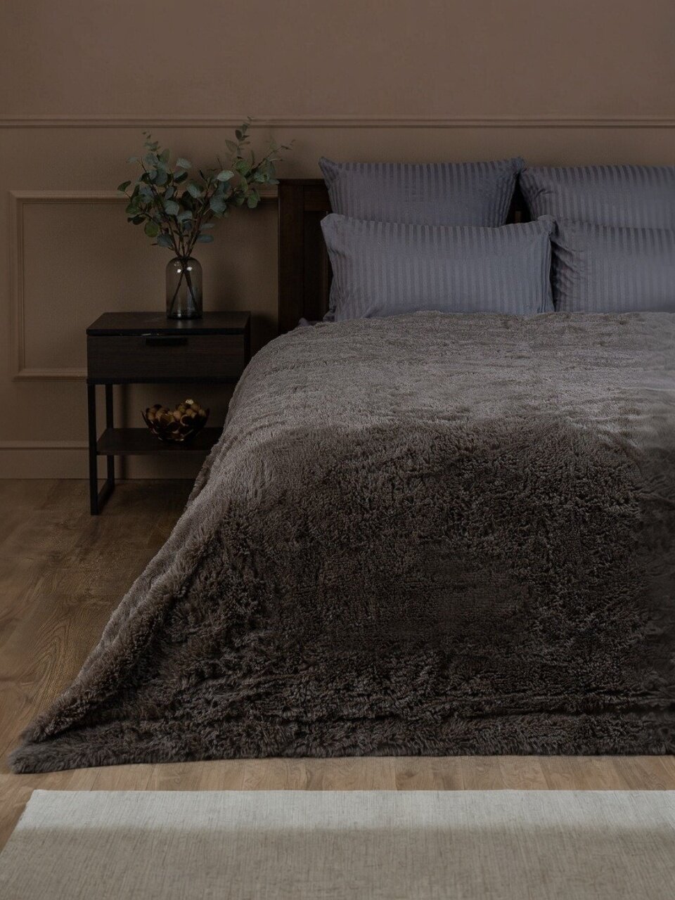 Плед евро, 220х240 см, искусственный мех, 100% полиэстер, Buenas Noches, Длинный ворс, коричневый, 19231