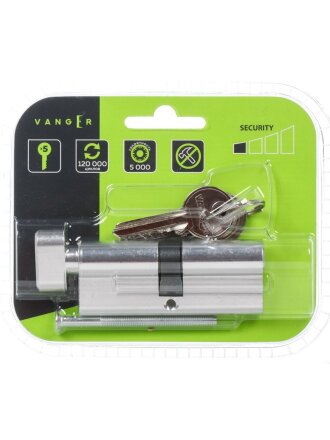 Личинка замка двери Vanger, EL-80-C-NI, 30947, 80 мм, с заверткой, никель