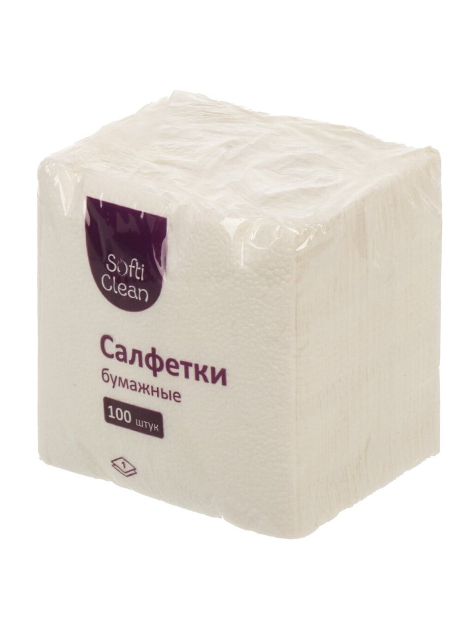 Салфетки бумажные Softi Clean, 100 шт, 1 слой, белые