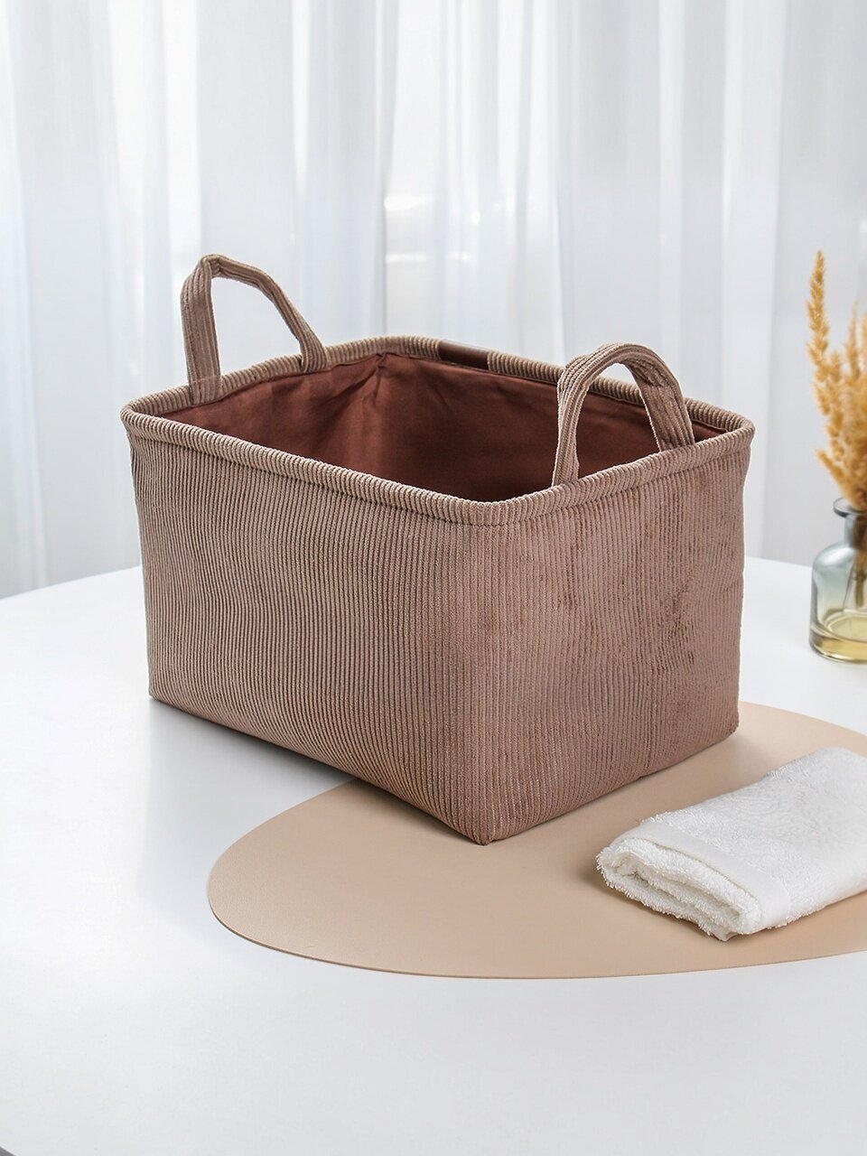 Корзина для хранения, 34х24х19 см, прямоугольная, вельвет, коричневая, A190024