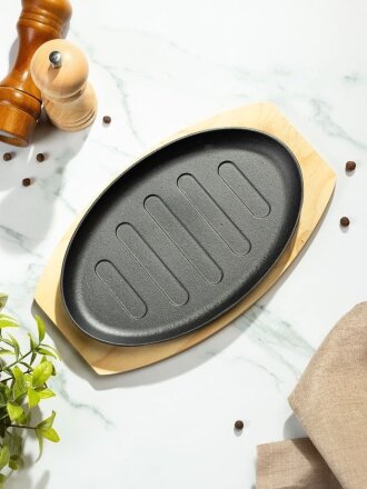 Сковорода чугун, 26.3х17х1 см, с подставкой, Y4-8874