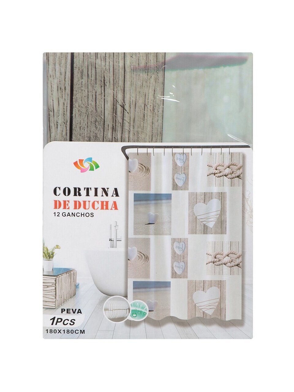 Штора для ванн 180х180 см, Peva, Сердце, Y307