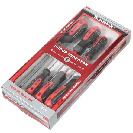 Набор отверток 6 предметов, Matrix, антискользящая трехкомпонентная, CrV сталь, профессиональный, 13351