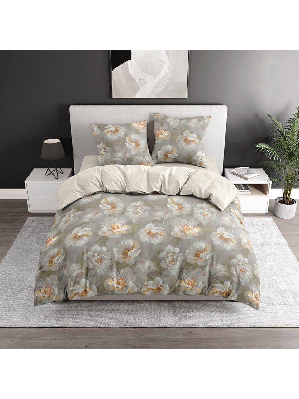 Постельное белье евро, простыня 215х240 см, 2 наволочки 70х70 см, 220 х 215 см, Bravo, поплин, Грис