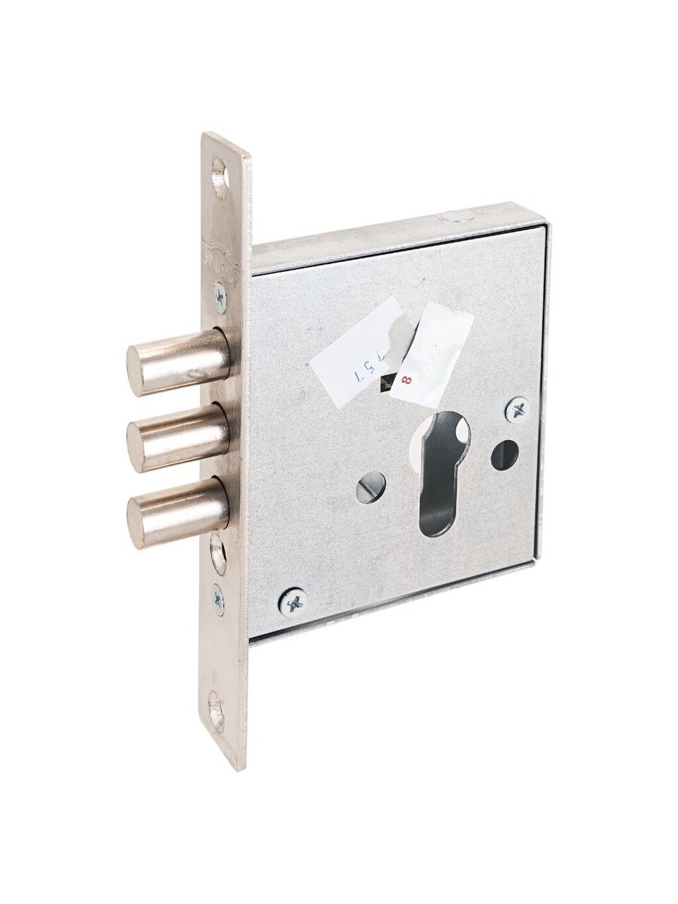 Замок врезной Эльбор, Кремень 1.03.03, 5217, без ручки, цилиндровый, универсальный, 3 стержня, никель
