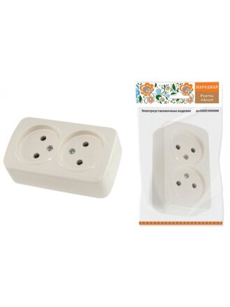 Розетка открытой установки, 2 гнезда, без заземления, 10 А, IP20, слоновая кость, 2П, TDM Electric, Дача, SQ1824-0022