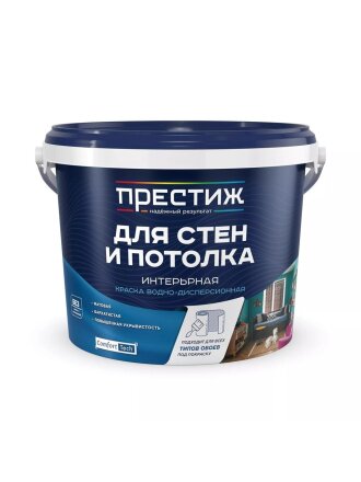 Краска водно-дисперсионная, Престиж, W3 ВД-АК-212, акриловая, интерьерная, матовая, супербелая, 2.7 кг
