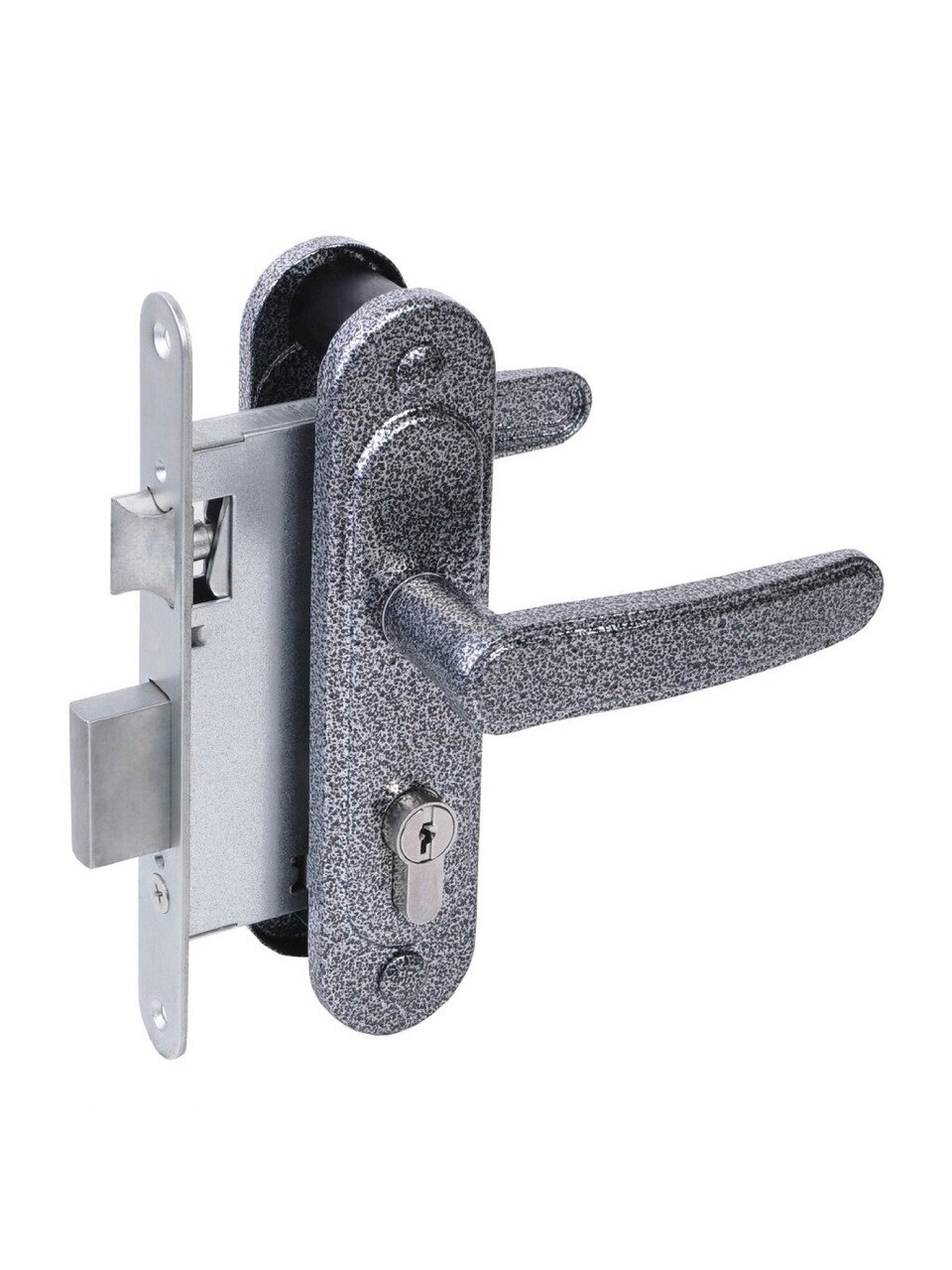 Замок врезной Абсолют, ЗВ4-3/03, БП-00013520, ручка в комплекте, цилиндровый, серебро-антик