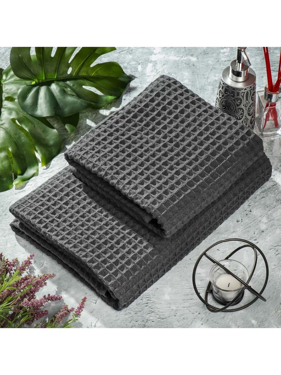Полотенце банное вафельное 100х150 см, 100% хлопок, 290 г/м2, Лайт, Silvano, графит, Узбекистан