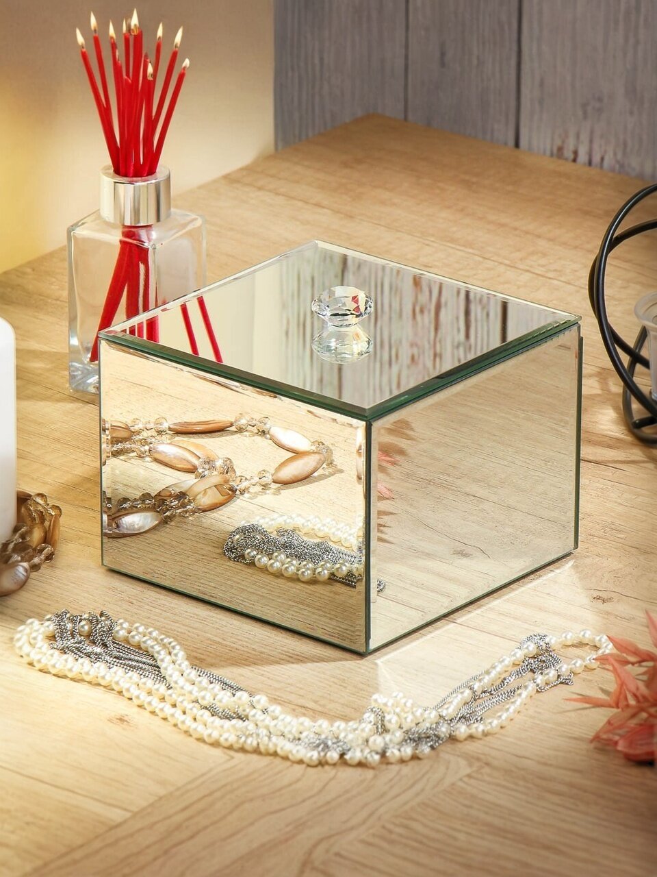 Шкатулка для украшений, стекло, 14х14х10 см, с зеркалом, Y6-2093