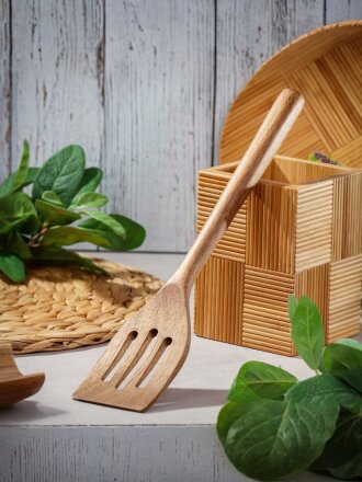 Лопатка кулинарная акация, 34.5х7х2 см, с прорезями, UT42734A5