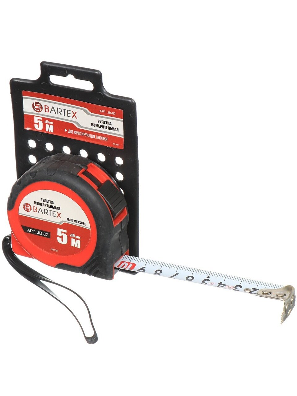 Рулетка 5 м, обрезиненный пластик, магнитный, 19 мм, с фиксатором, Bartex, JB 87