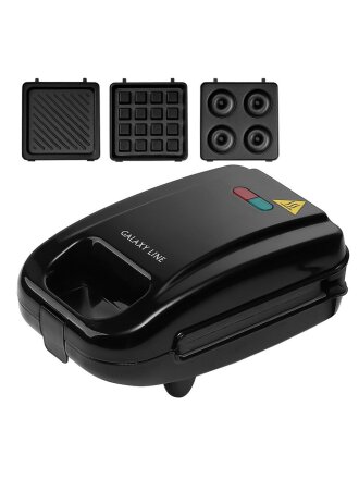 Вафельница Galaxy Line, GL 2972, 750 Вт, 3-в-1, черная, антипригарное покрытие
