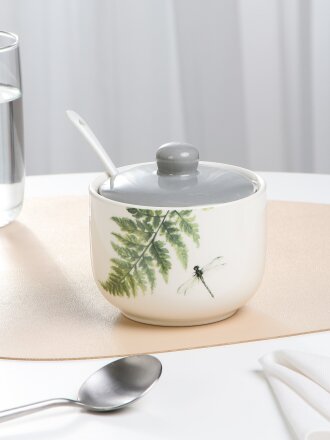 Сахарница 450 мл, керамика, 10.7х10.5х10.5 см, с ложкой, Prima Collection, Дикий папоротник, PC78WF450