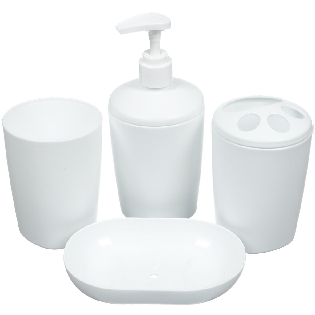 Набор для ванной 4 предмета, Berossi, Aqua, снежно-белый, стакан, подставка для зубных щеток, дозатор для мыла, мыльница, АС 22101000