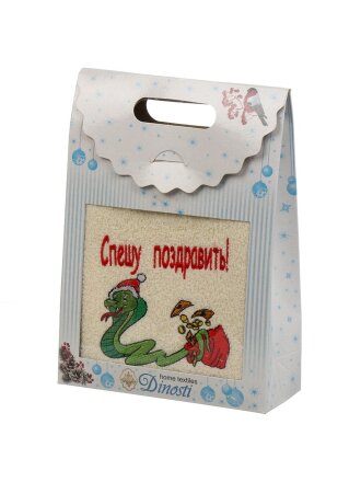 Полотенце кухонное махровое, 40х70 см, 100% хлопок, Спешу поздравить!, Россия