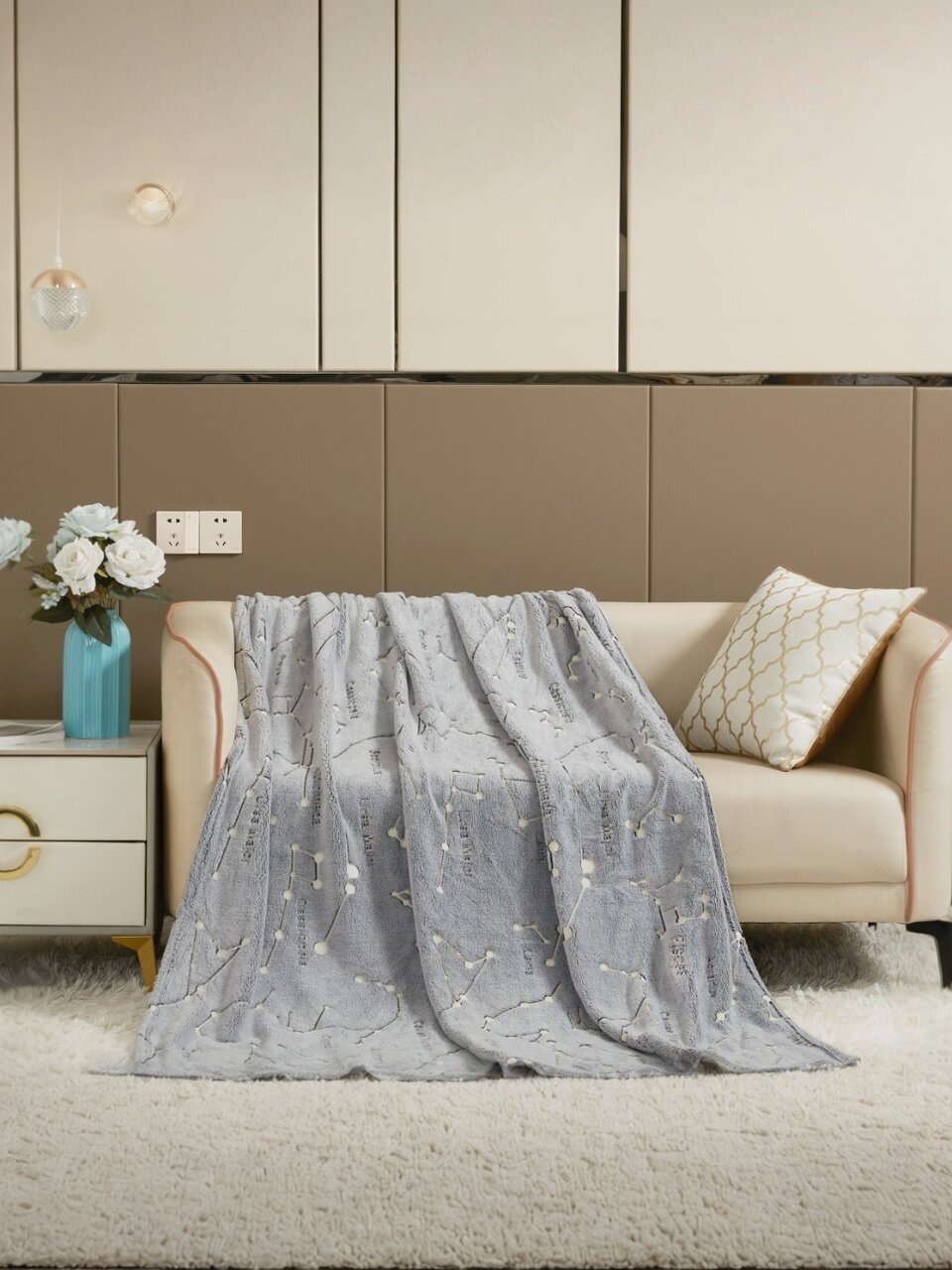 Плед 1.5-спальный, 150х200 см, велсофт жаккард, 100% полиэстер, Silvano, Созвездия, серый, 150/004-VLRN/LA